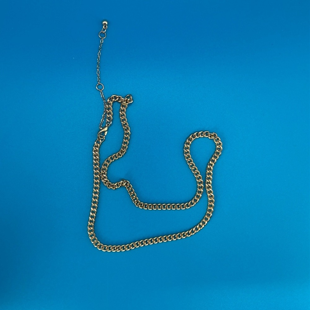 Gold Tone Jewelry Lot Curb Chain Necklace Large Flat Hoop Earrings Enamel Brooch - Picture 6 of 9